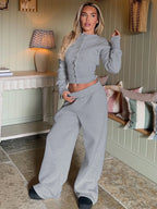 Button-Front Long-Sleeve Two-Piece Pants Set