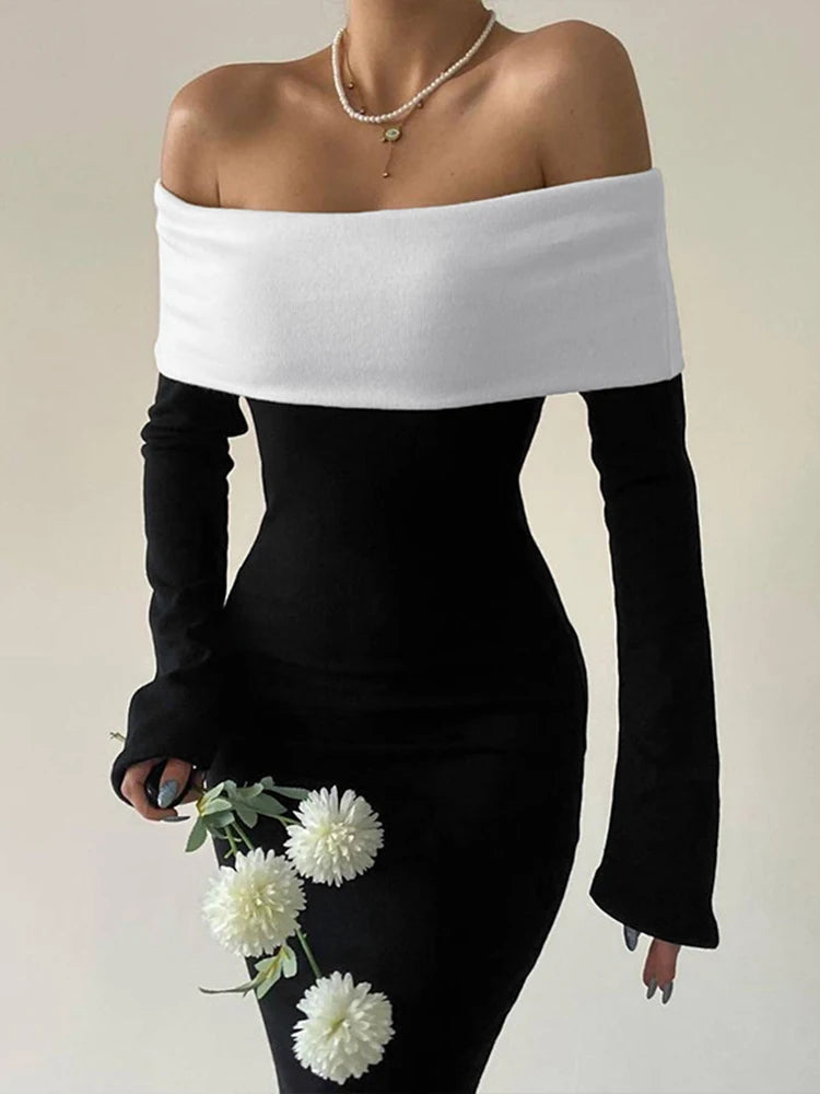 Off-Shoulder Long-Sleeve Bodycon Maxi Dress