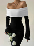 Off-Shoulder Long-Sleeve Bodycon Maxi Dress