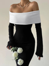 Off-Shoulder Long-Sleeve Bodycon Maxi Dress