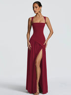 Backless Side-Slit Tie-Detail Sleeveless Maxi Dress