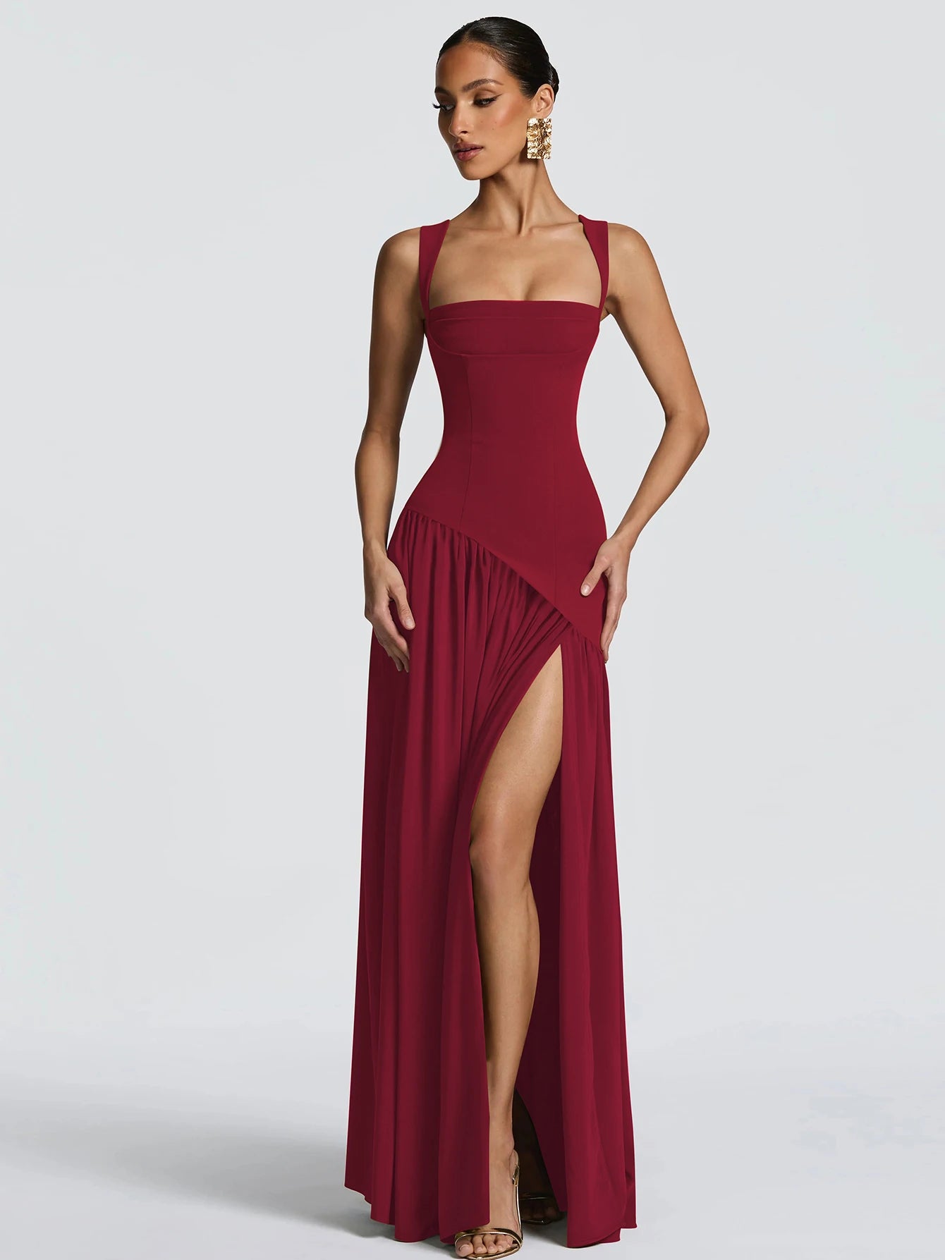 Backless Side-Slit Tie-Detail Sleeveless Maxi Dress