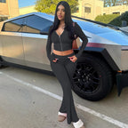 Long-Sleeve Flared Cropped Two-Piece Pants Set