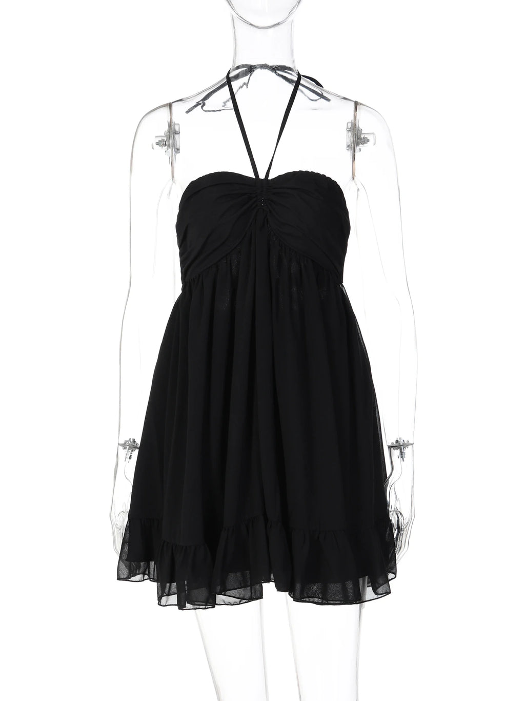 Chiffon Lace-Up Backless Halter Mini Dress