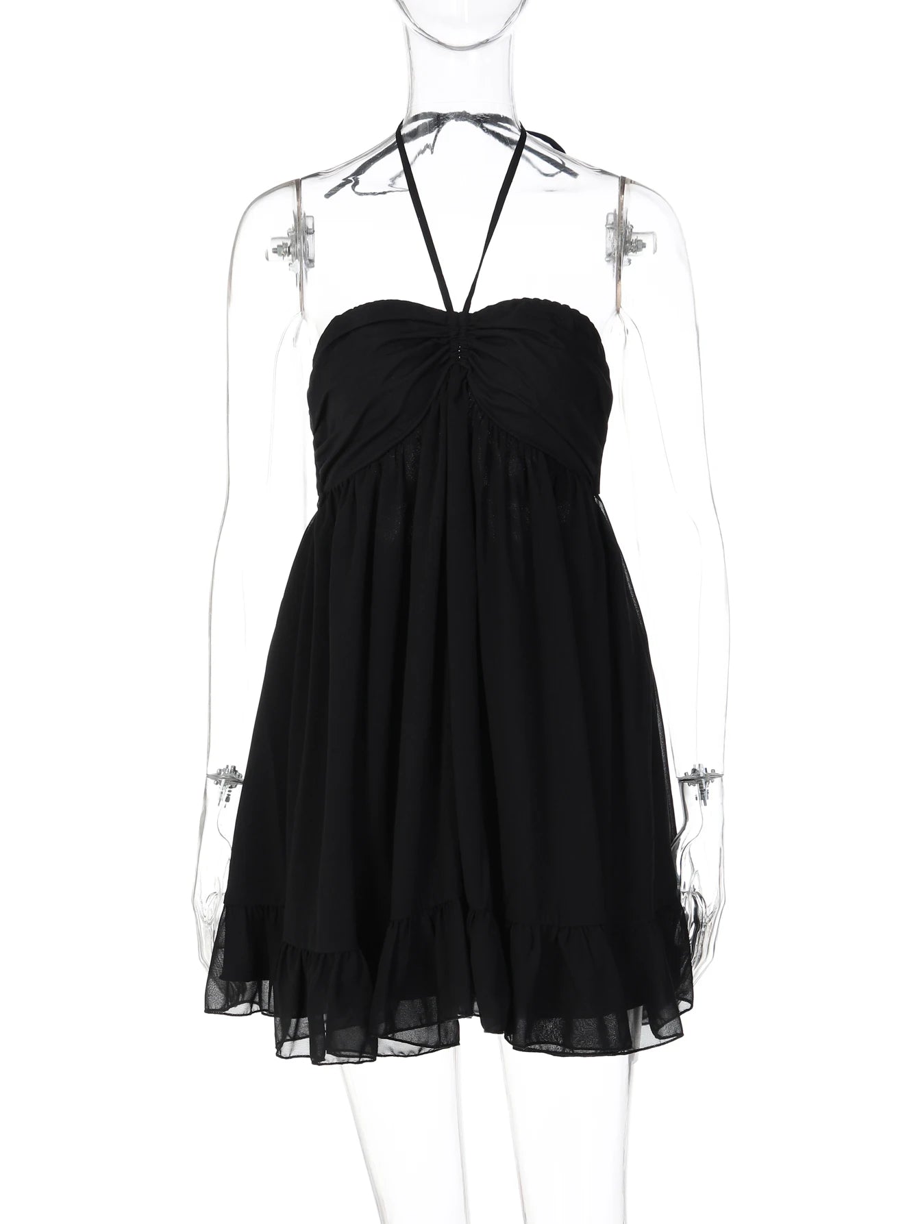 Chiffon Lace-Up Backless Halter Mini Dress