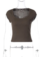 Square-Neck Short-Sleeve Slim-Fit Cropped T-Shirt