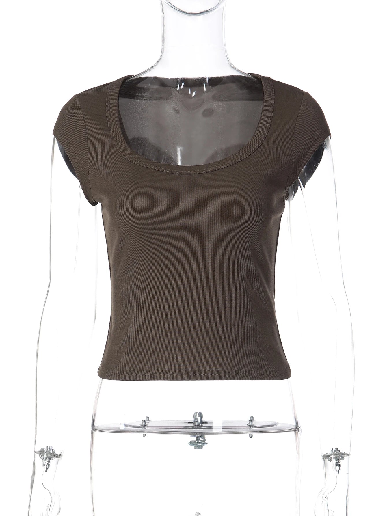 Square-Neck Short-Sleeve Slim-Fit Cropped T-Shirt