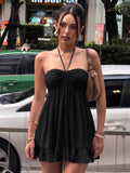 Chiffon Lace-Up Backless Halter Mini Dress