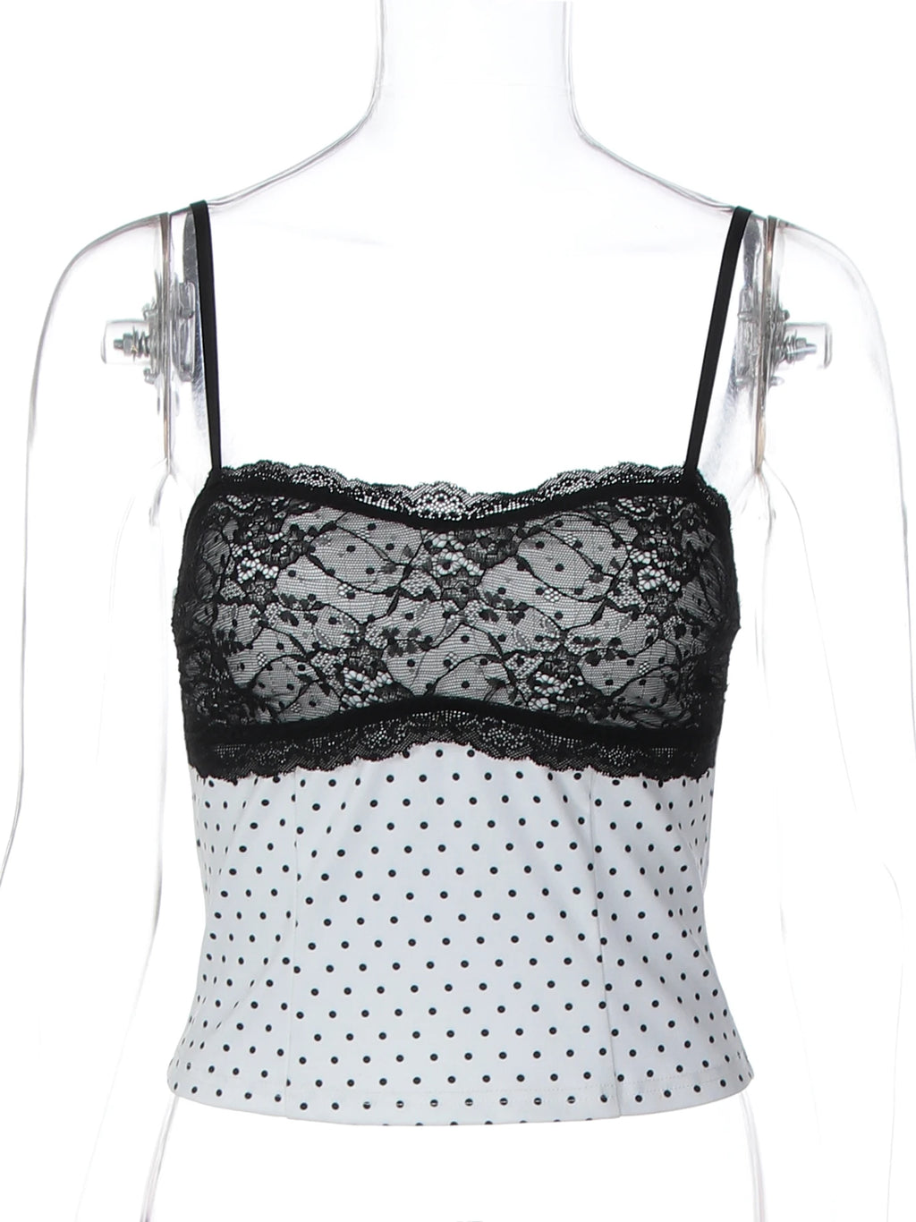 Polka-Dot Lace Backless Cropped Camisole Top