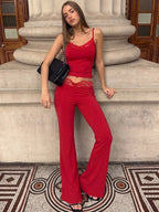 Lace Ruffle Backless Sleeveless Two-Piece Pants Set