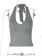 Lace-Up Backless Halter Bodycon Tank Top