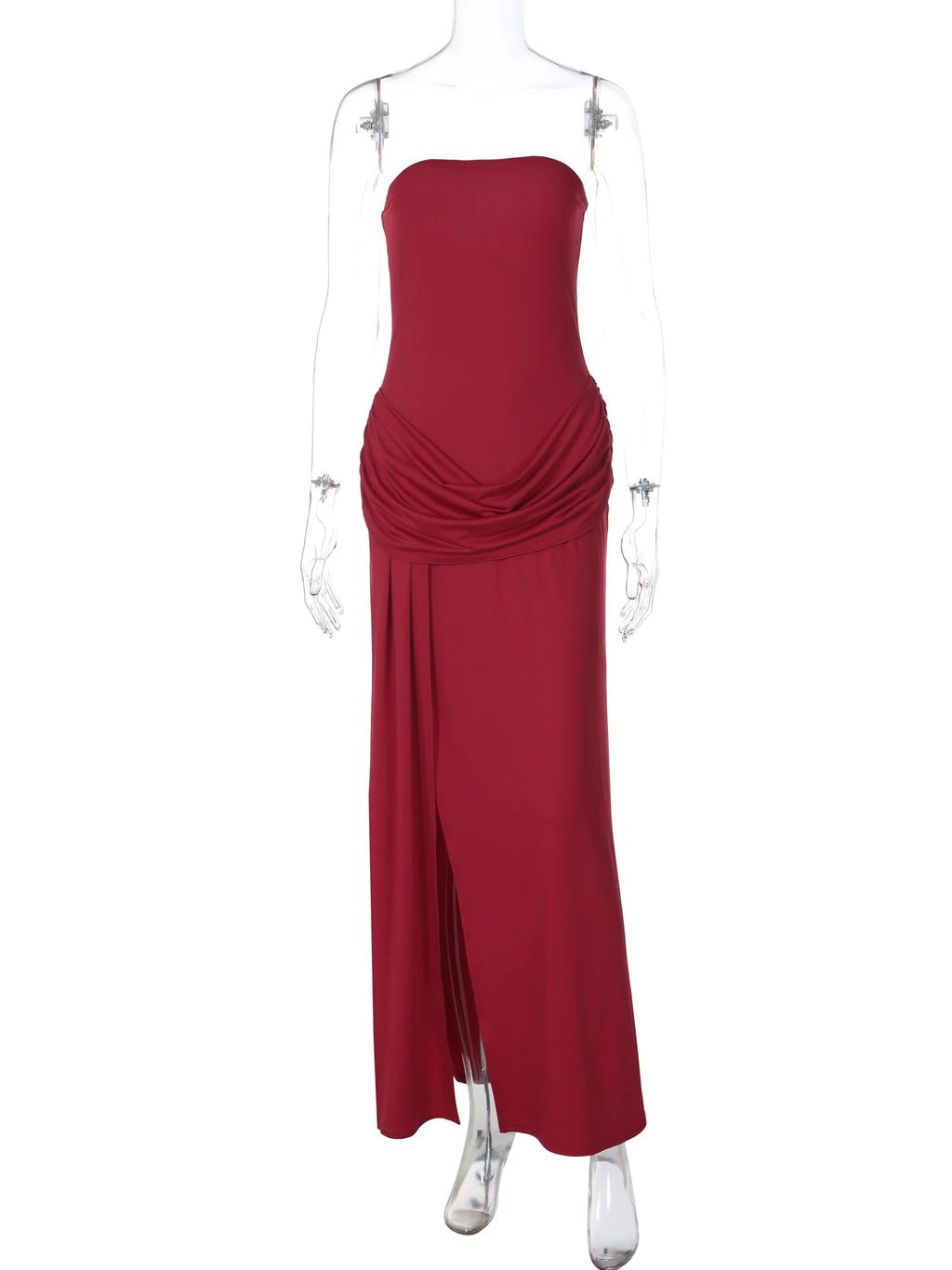Ruched Backless Side-Slit Sleeveless Maxi Dress