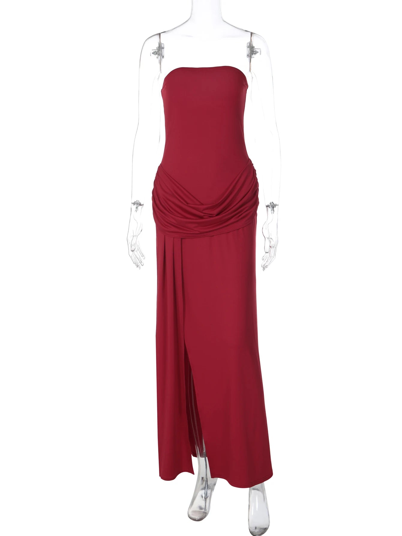 Ruched Backless Side-Slit Sleeveless Maxi Dress