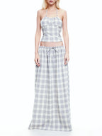 Plaid Lace-Up Backless Halter Two-Piece Set