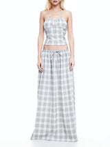 Plaid Lace-Up Backless Halter Two-Piece Set