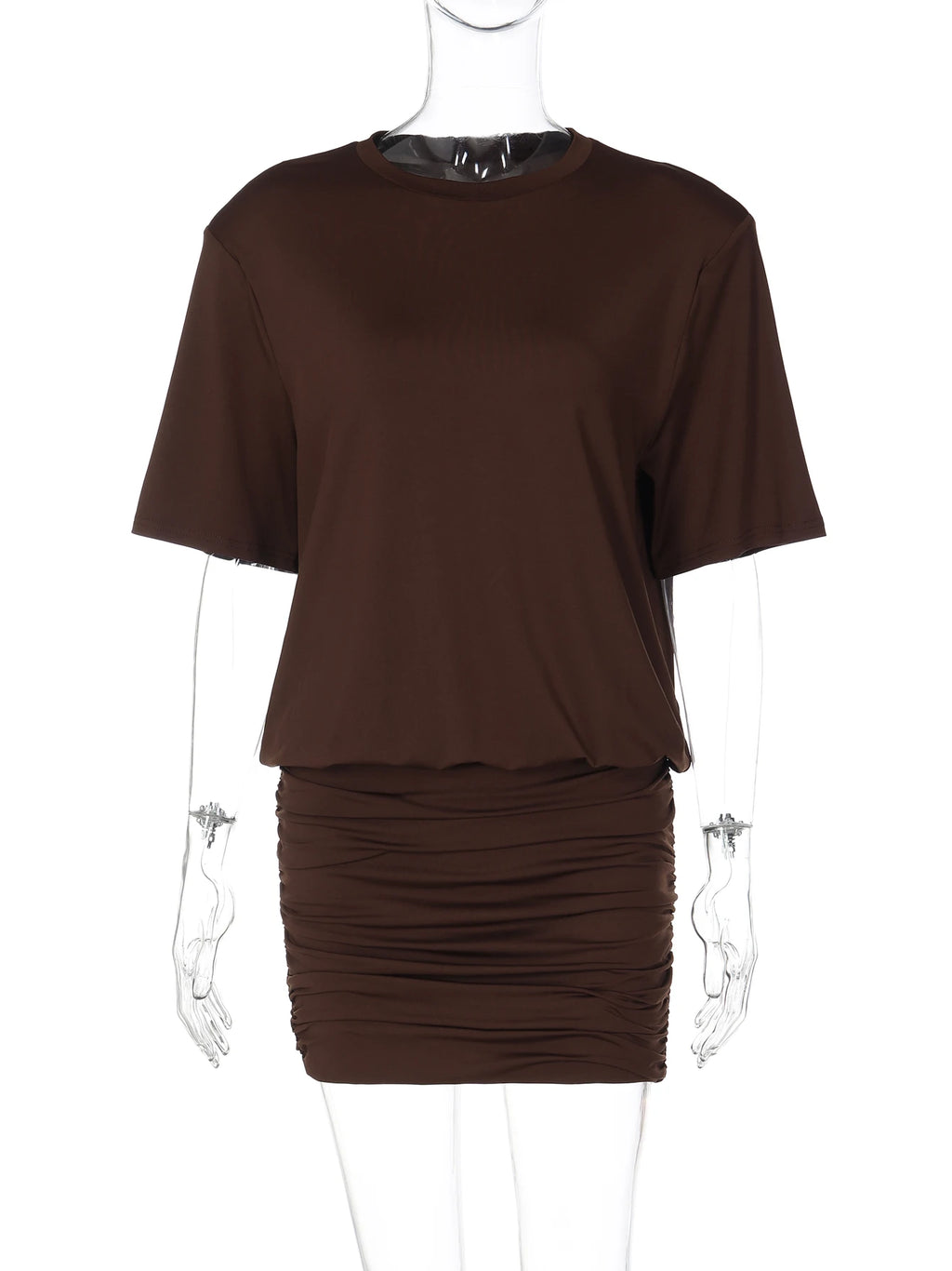 Ruched Short-Sleeve Cropped Mini Dress