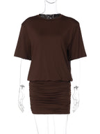 Ruched Short-Sleeve Cropped Mini Dress