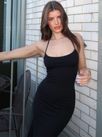 Lace-Up Backless Halter Sleeveless Maxi Dress