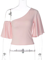 Backless One-Shoulder Slim-Fit Flared T-Shirt