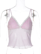Mesh Lace Ruffle Backless Camisole Top