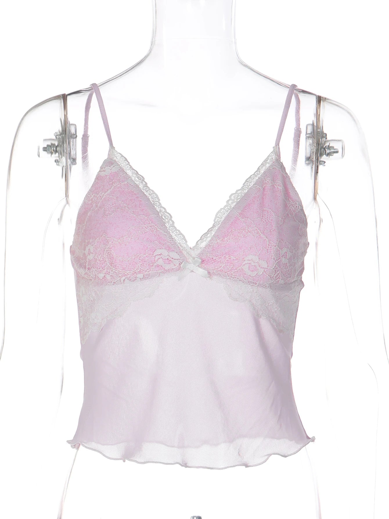 Mesh Lace Ruffle Backless Camisole Top
