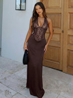 Talia Lace Backless Halter Sleeveless Maxi Dress
