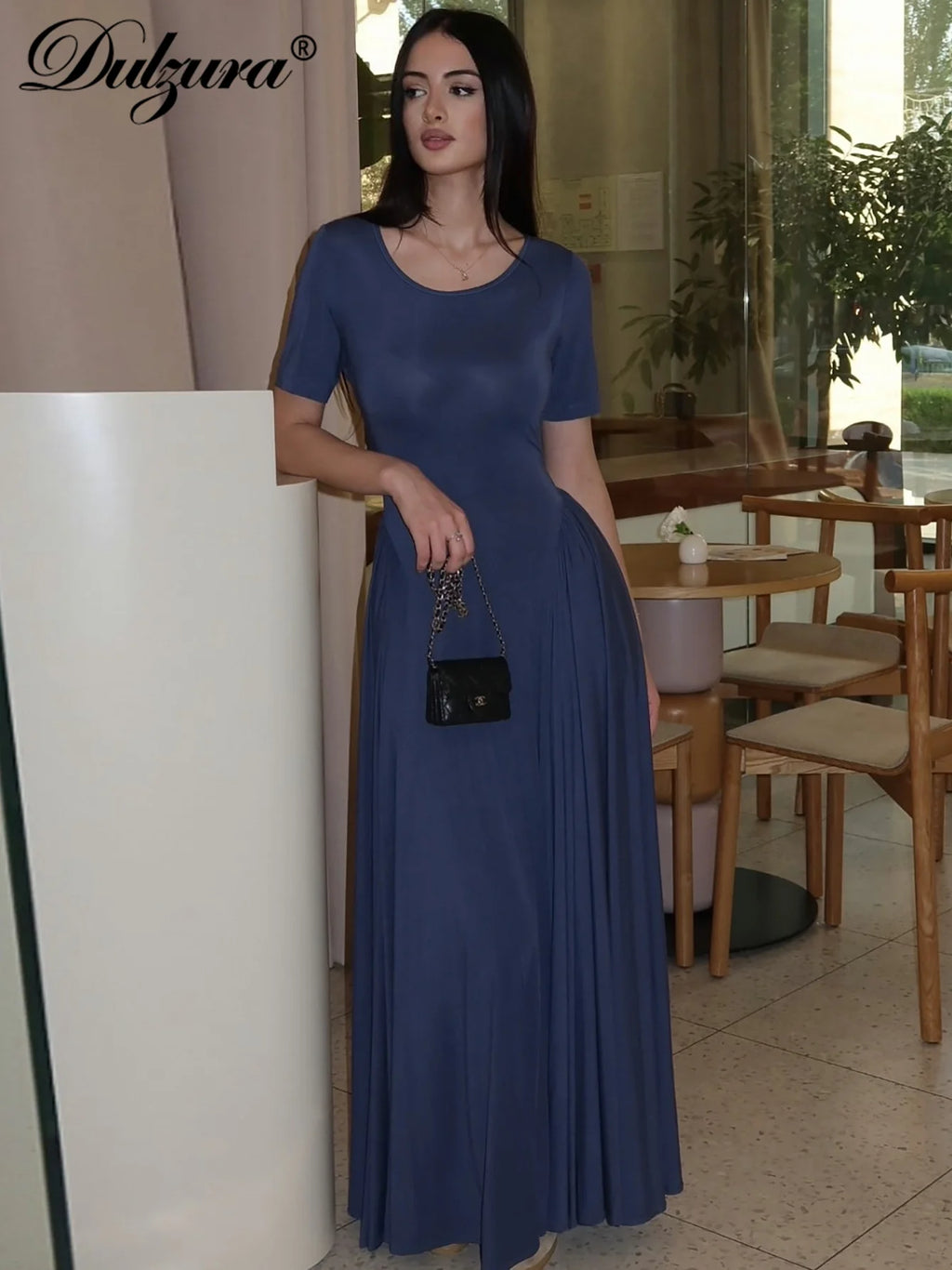 Pleated Short-Sleeve Cropped Maxi Dress