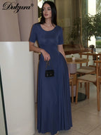 Pleated Short-Sleeve Cropped Maxi Dress