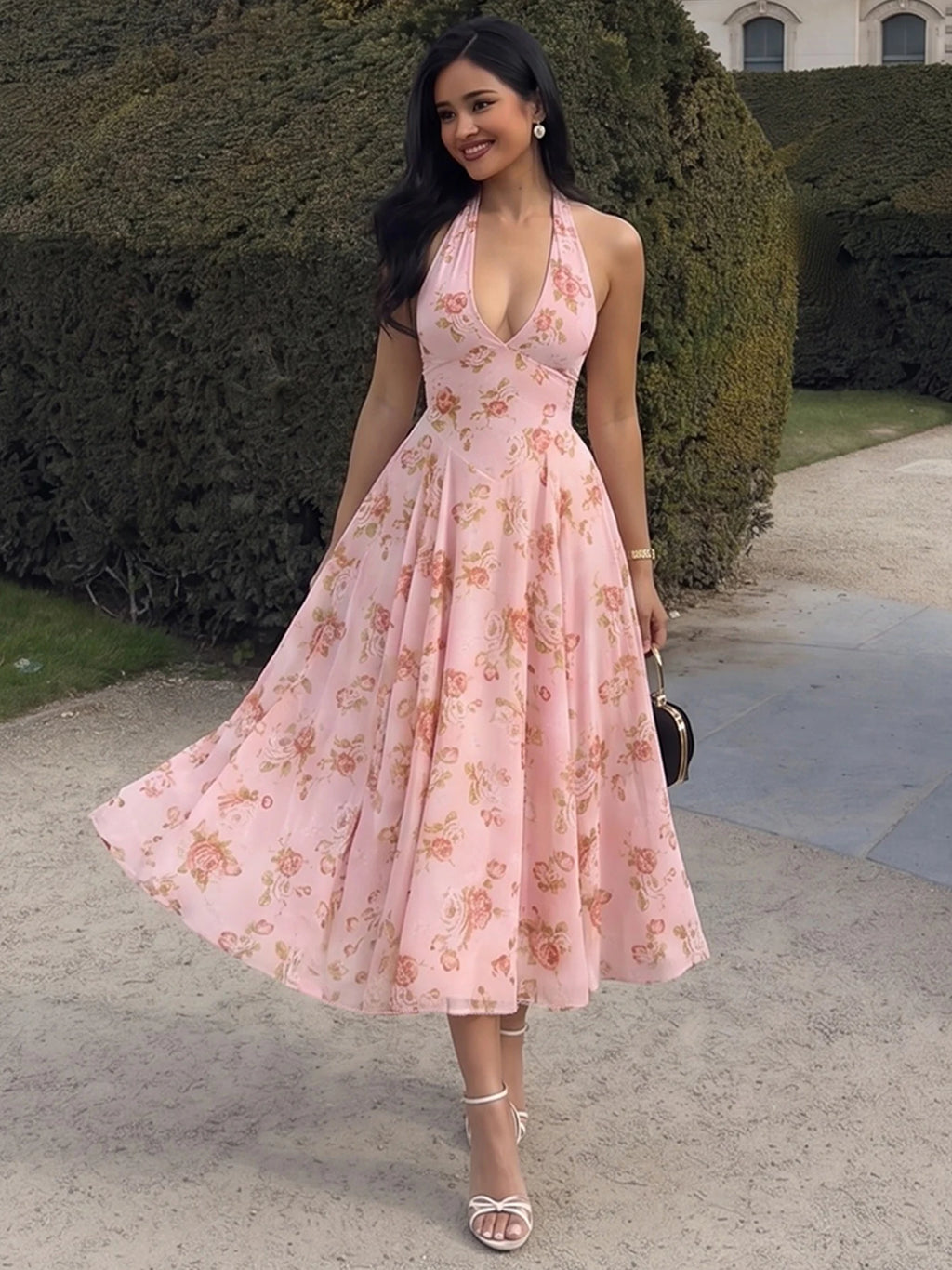 Mesh Backless Halter Sleeveless Maxi Dress