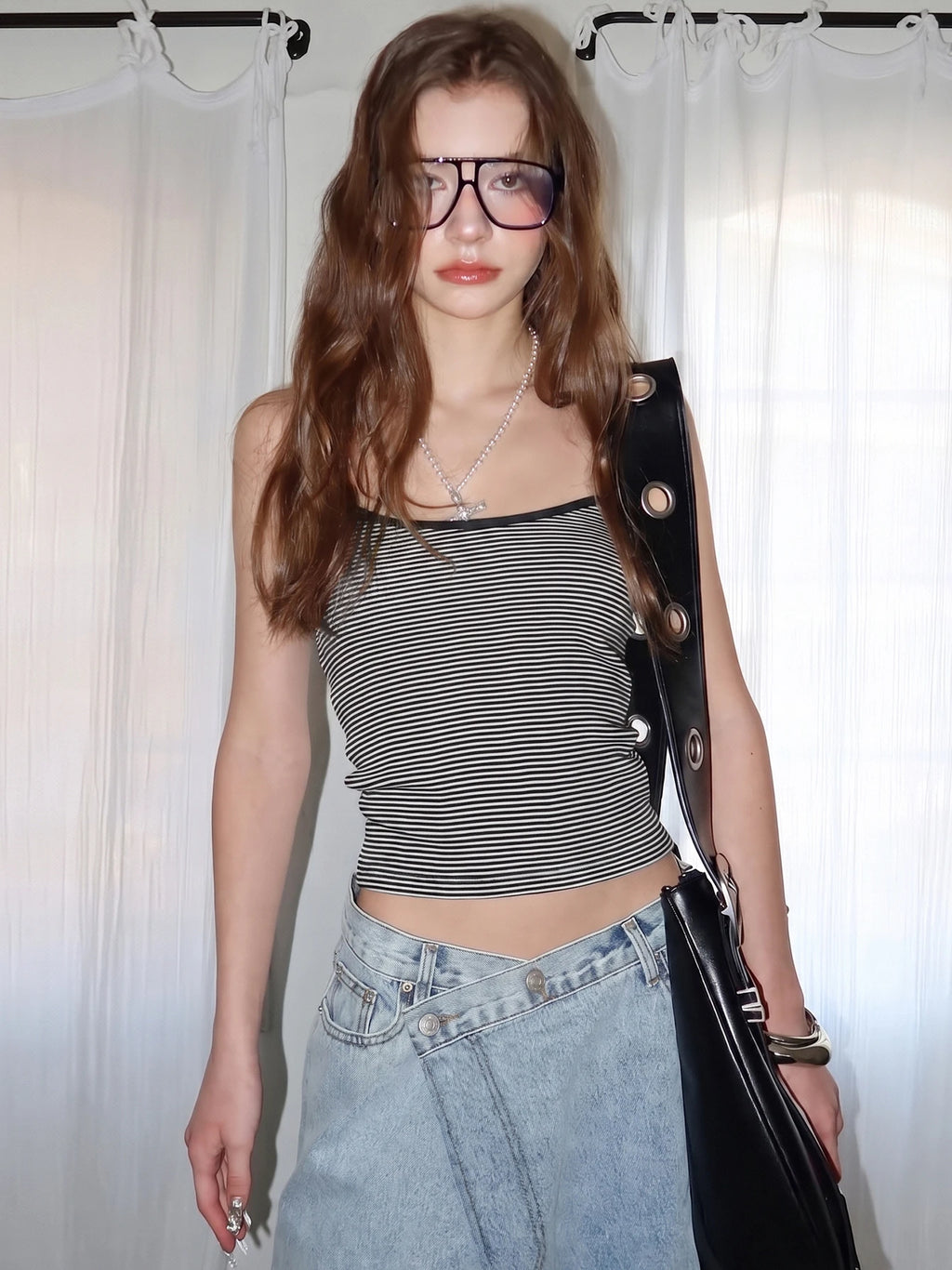Striped Backless Slim-Fit Cropped Camisole Top