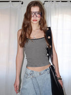 Striped Backless Slim-Fit Cropped Camisole Top
