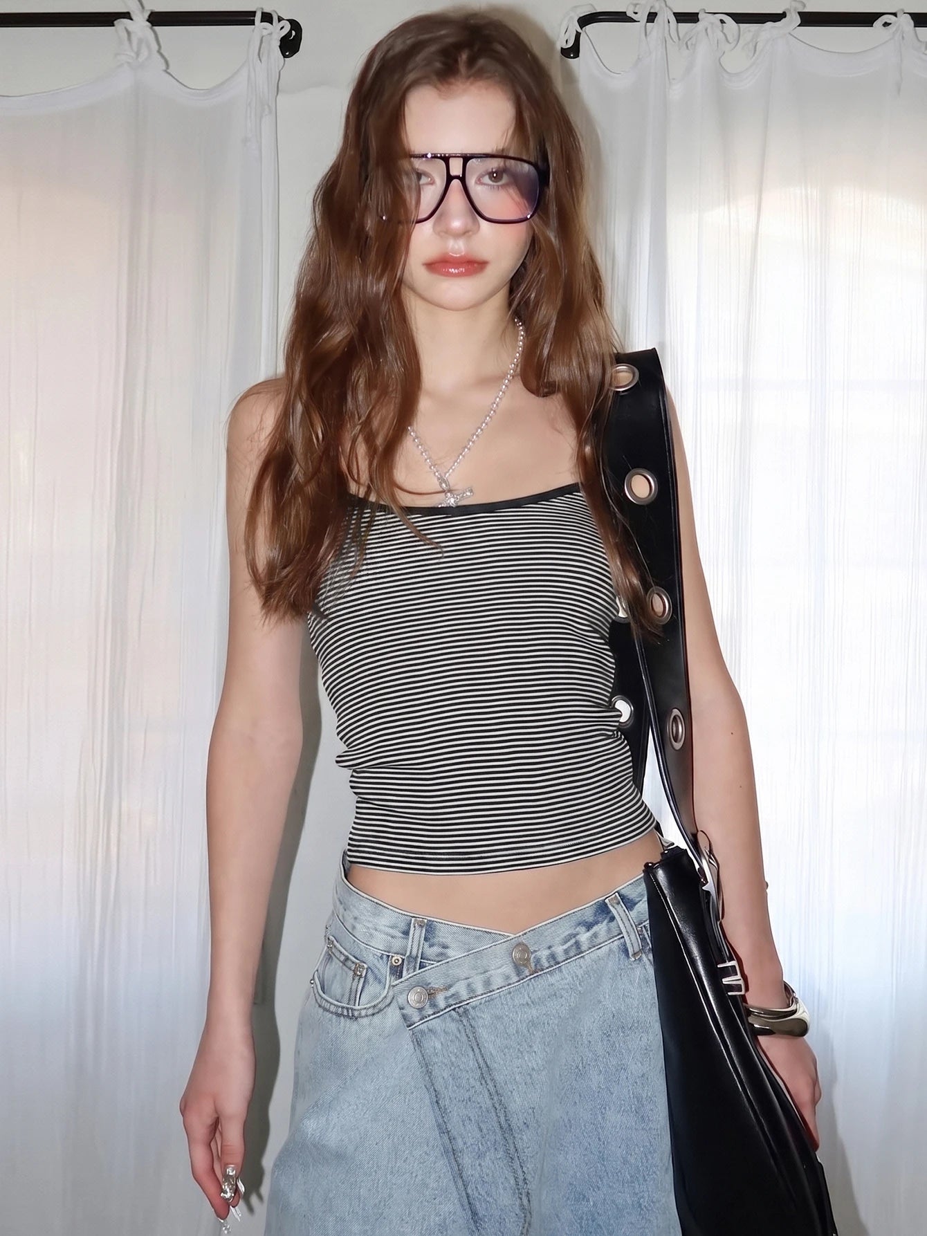 Striped Backless Slim-Fit Cropped Camisole Top