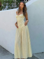 Polka-Dot Lace-Up Backless Sleeveless Maxi Dress