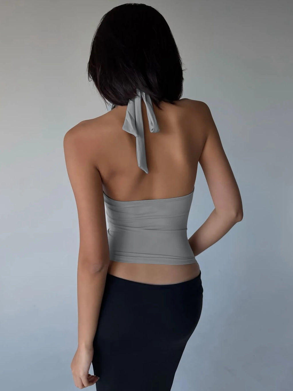 Lace-Up Backless Halter Bodycon Tank Top