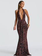 Lace-Up Ruched Backless Tie-Detail Maxi Dress