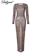 Leopard Long-Sleeve Maxi Dress