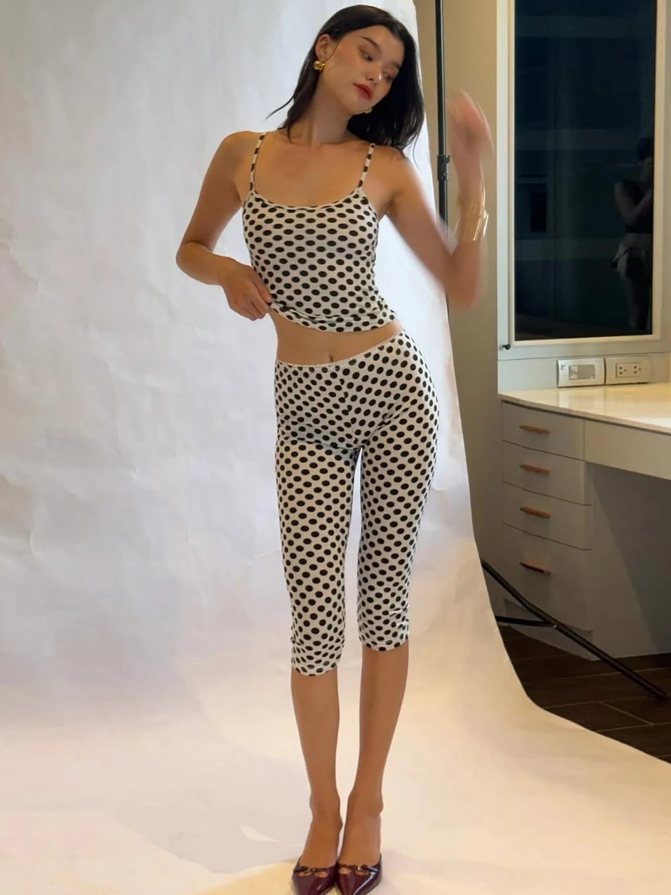 Polka-Dot Backless Sleeveless Cropped Two-Piece Pants Set