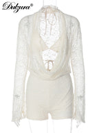Sheer Lace-Up Long-Sleeve Two-Piece Set