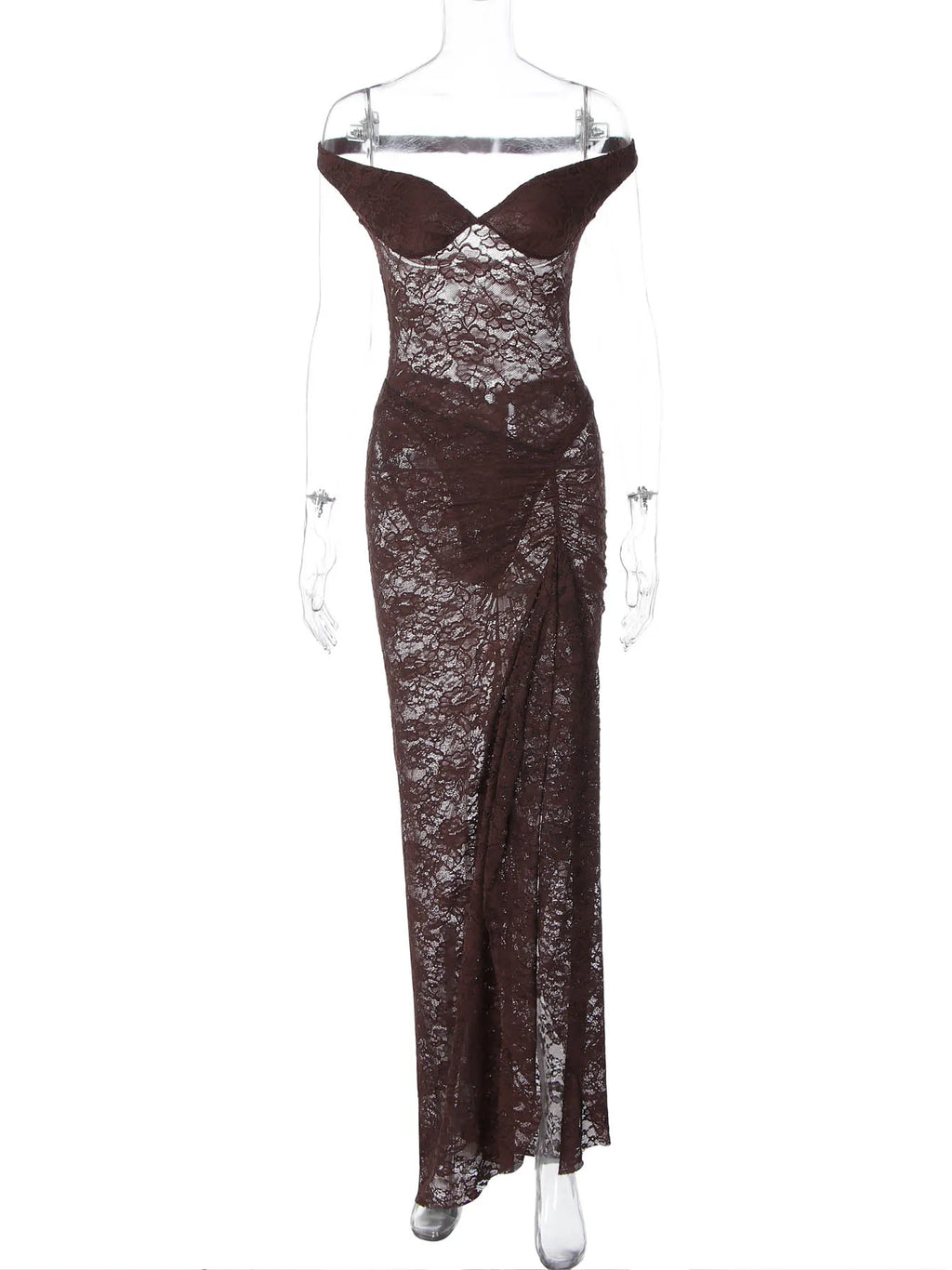 Sheer Lace Backless Side-Slit Two-Piece Set
