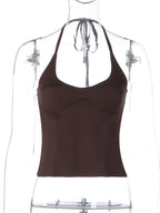 Lace-Up Backless Halter Slim-Fit Camisole Top