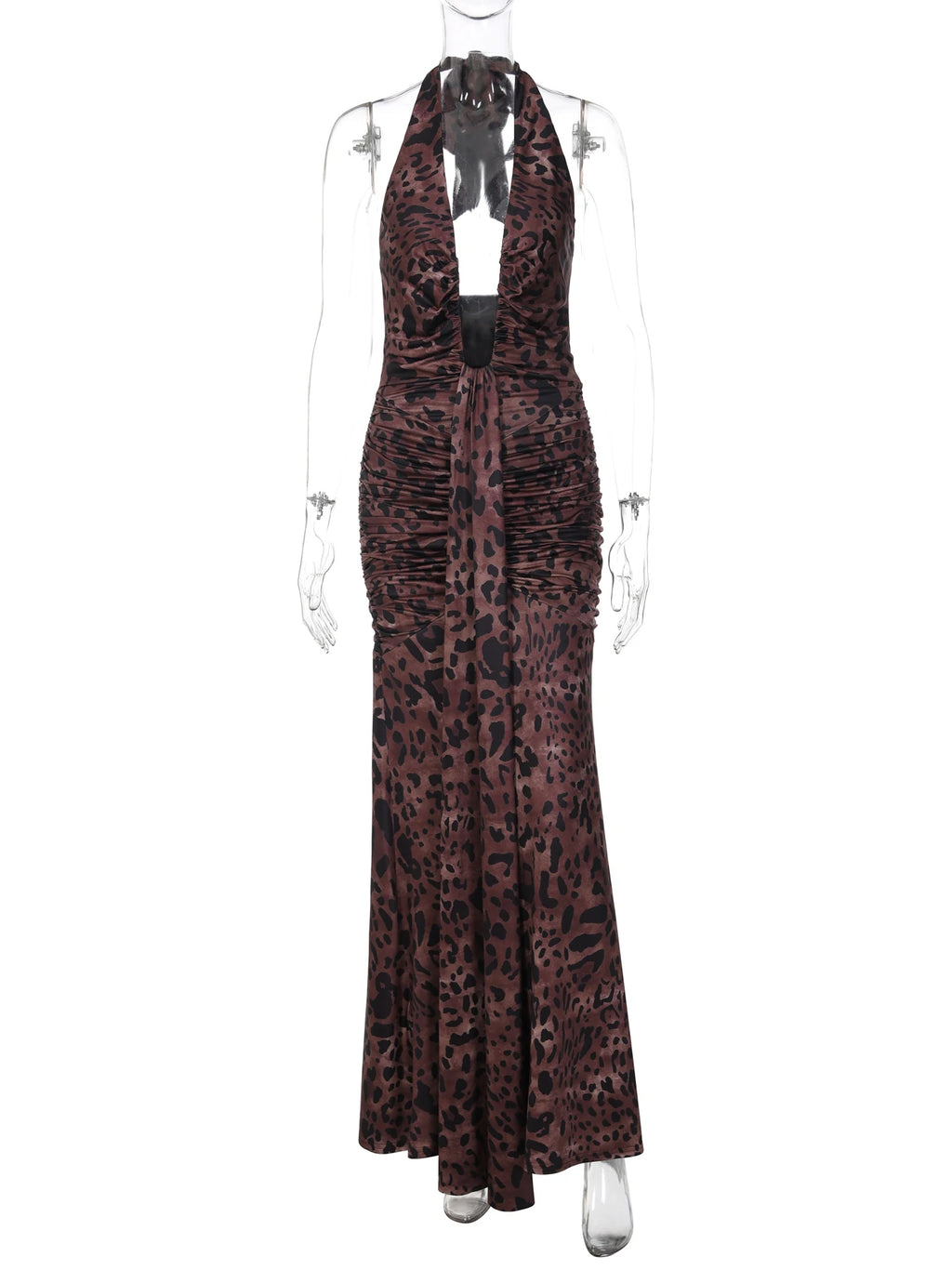 Lace-Up Ruched Backless Tie-Detail Maxi Dress
