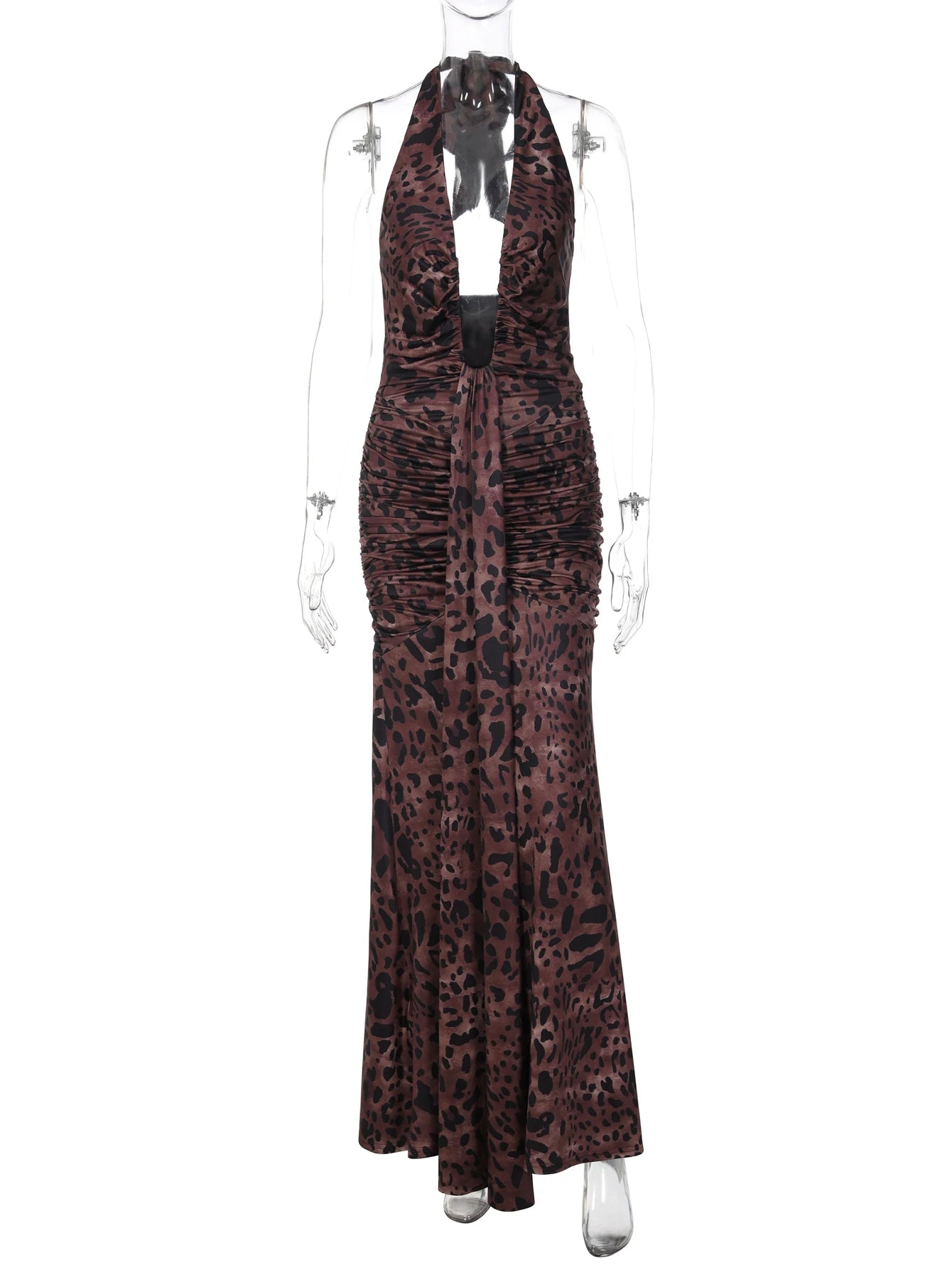 Lace-Up Ruched Backless Tie-Detail Maxi Dress