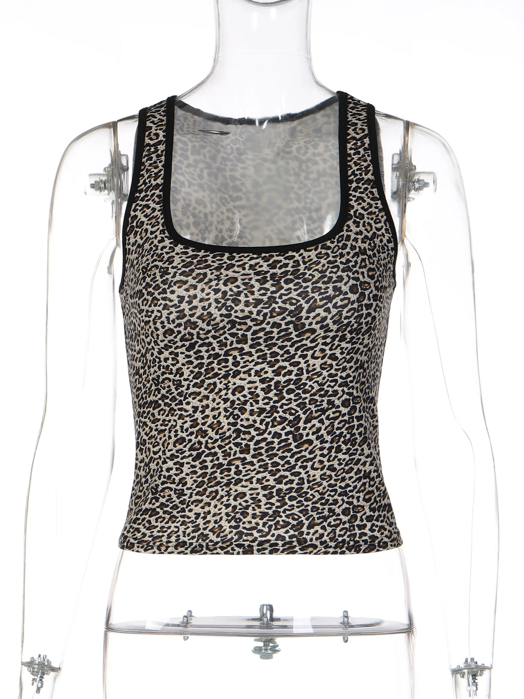 Leopard Square-Neck Sleeveless Slim-Fit Tank Top