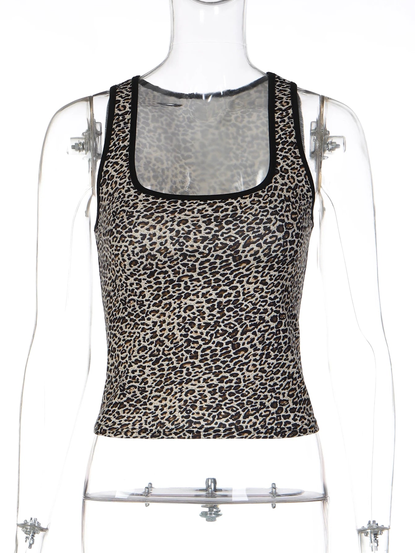 Leopard Square-Neck Sleeveless Slim-Fit Tank Top