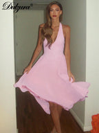 Mesh Backless Halter Sleeveless Midi Dress