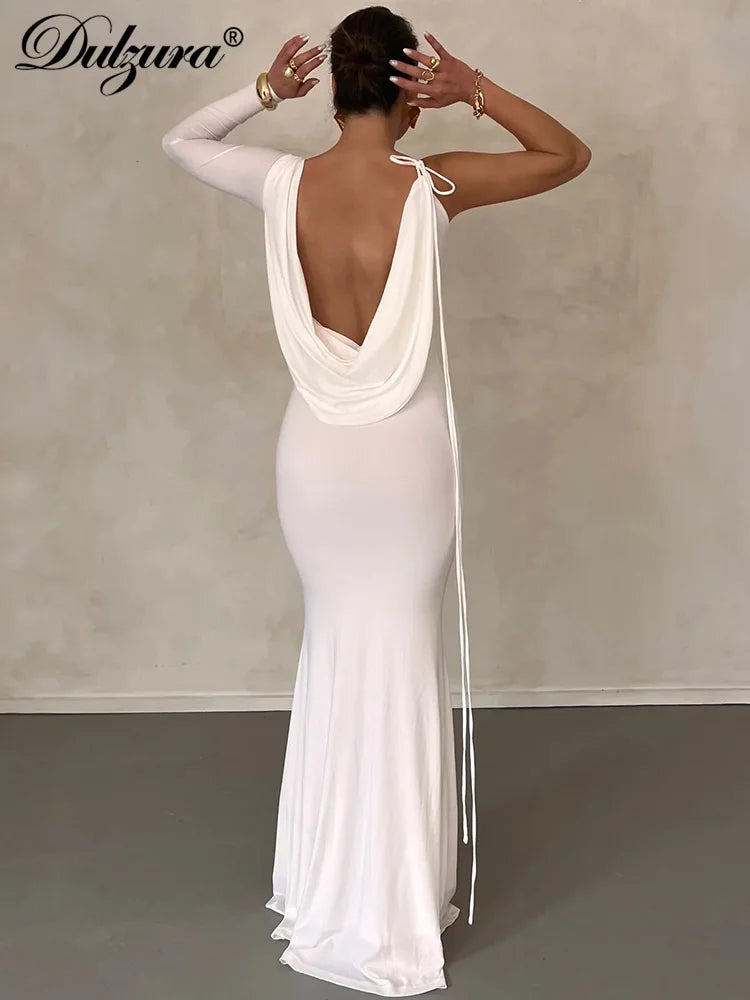 Lace-Up Long-Sleeve Maxi Dress