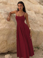 Pleated Backless Sleeveless Slim-Fit Maxi Dress
