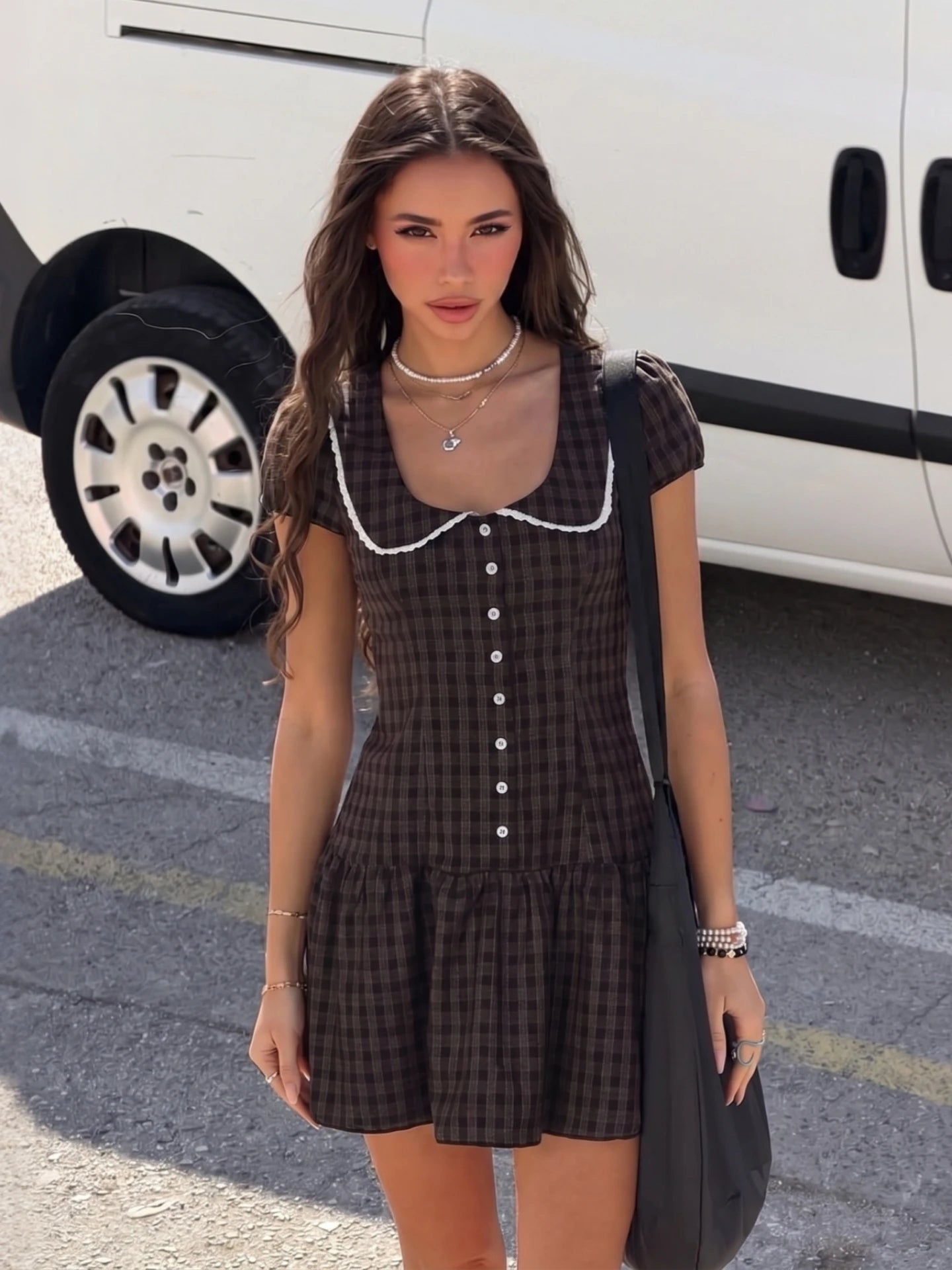 Plaid Sleeveless Slim-Fit Mini Dress
