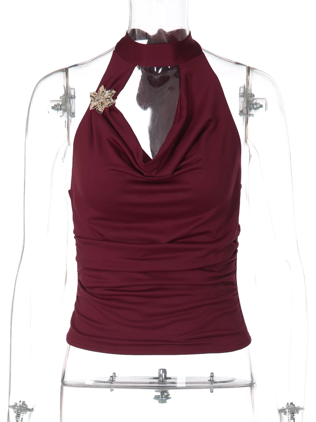 Floral Lace-Up Ruched Backless Tank Top
