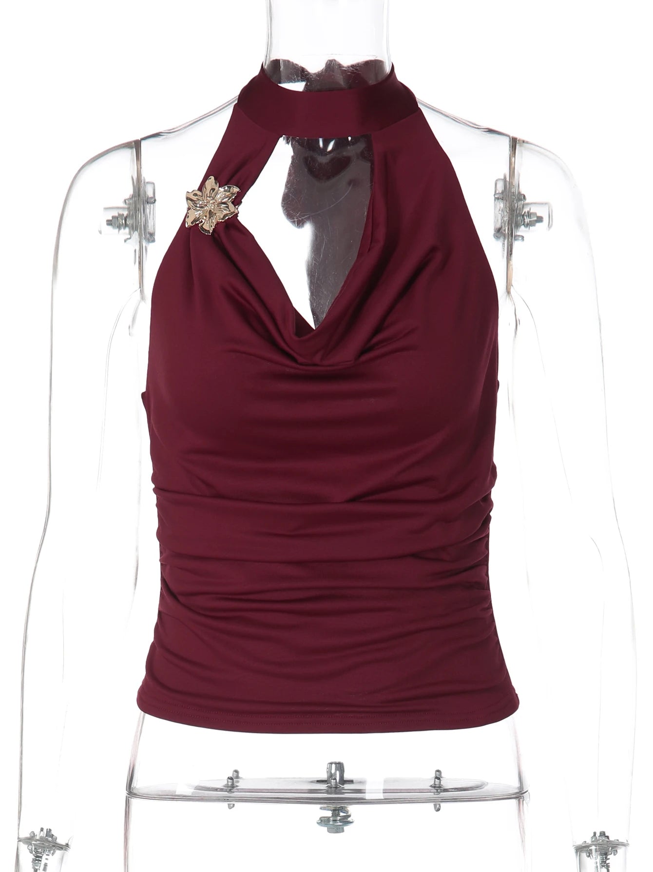 Floral Lace-Up Ruched Backless Tank Top